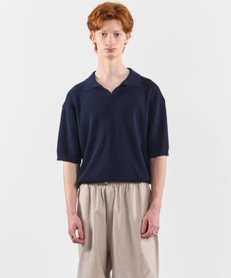 BLACK MOMENT Cozy Lounge Summer Knit Short Sleeve Polo Shirt [Navy]