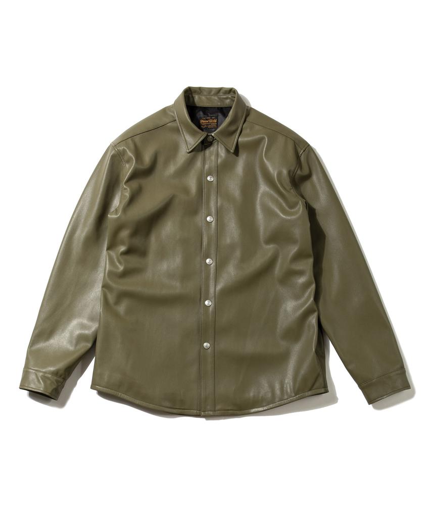 DREAMWORLD [Leather] Long Sleeve Shirt Olive_01