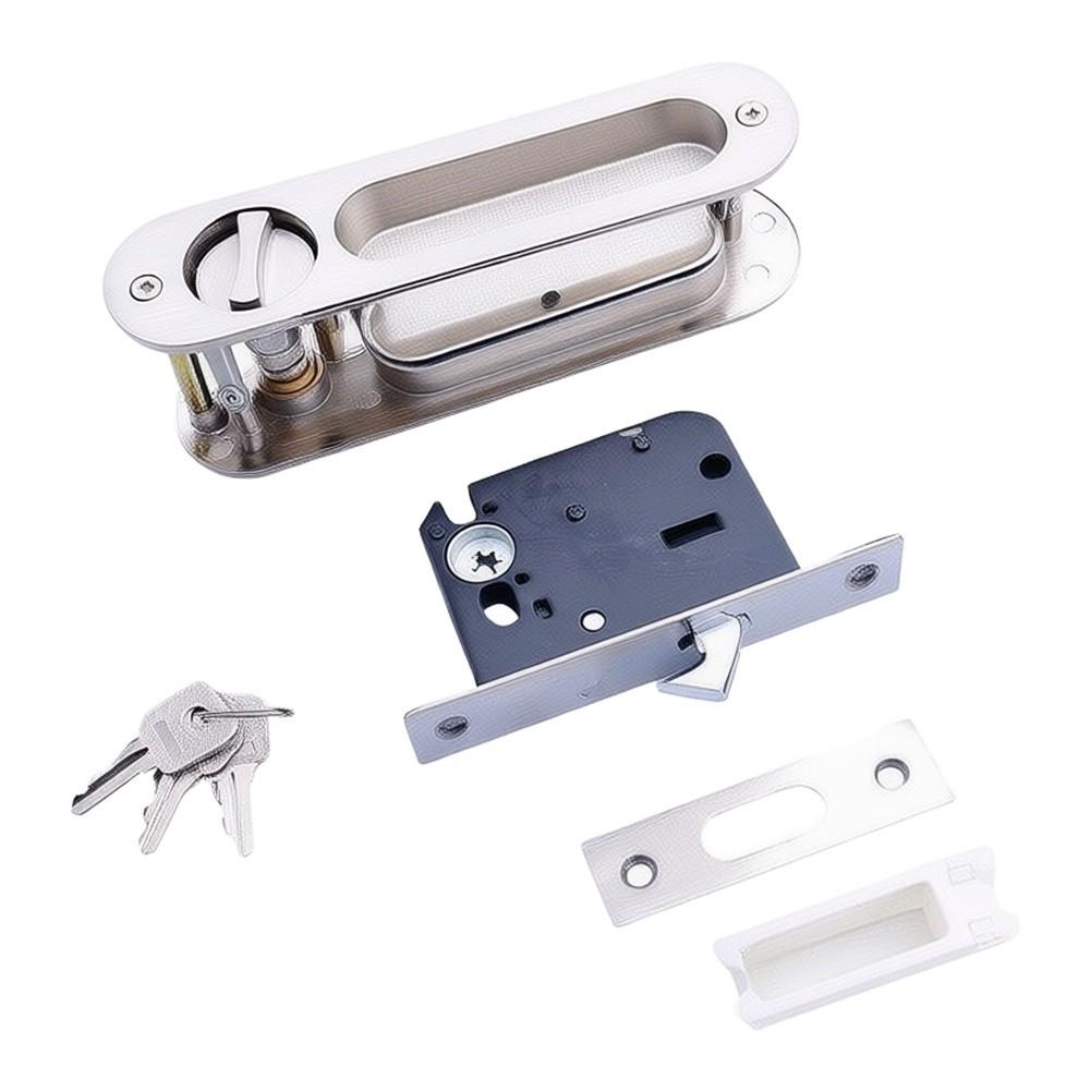 Sliding Door Lock with Three Keys for Wooden Sliding Doors Featuring Seamless Concealed Handle and Slip Resistance