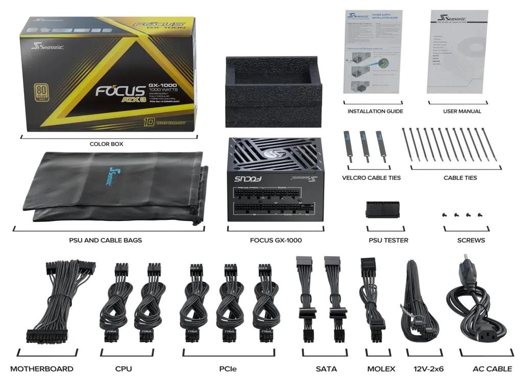 Seasonic FOCUS ATX3 80PLUS GOLD 1000W ATX PCIe Compatible Fully Modular Black 10 Year Warranty GX-1000 (V4) 3.1 & 5.1 SRP-FGX102-A5A32SF