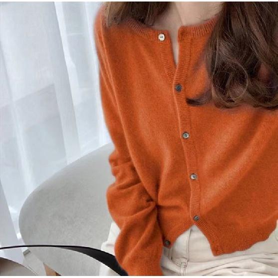 Women's long-sleeved sweater Autumn Loose and versatile sweater pure colour short version