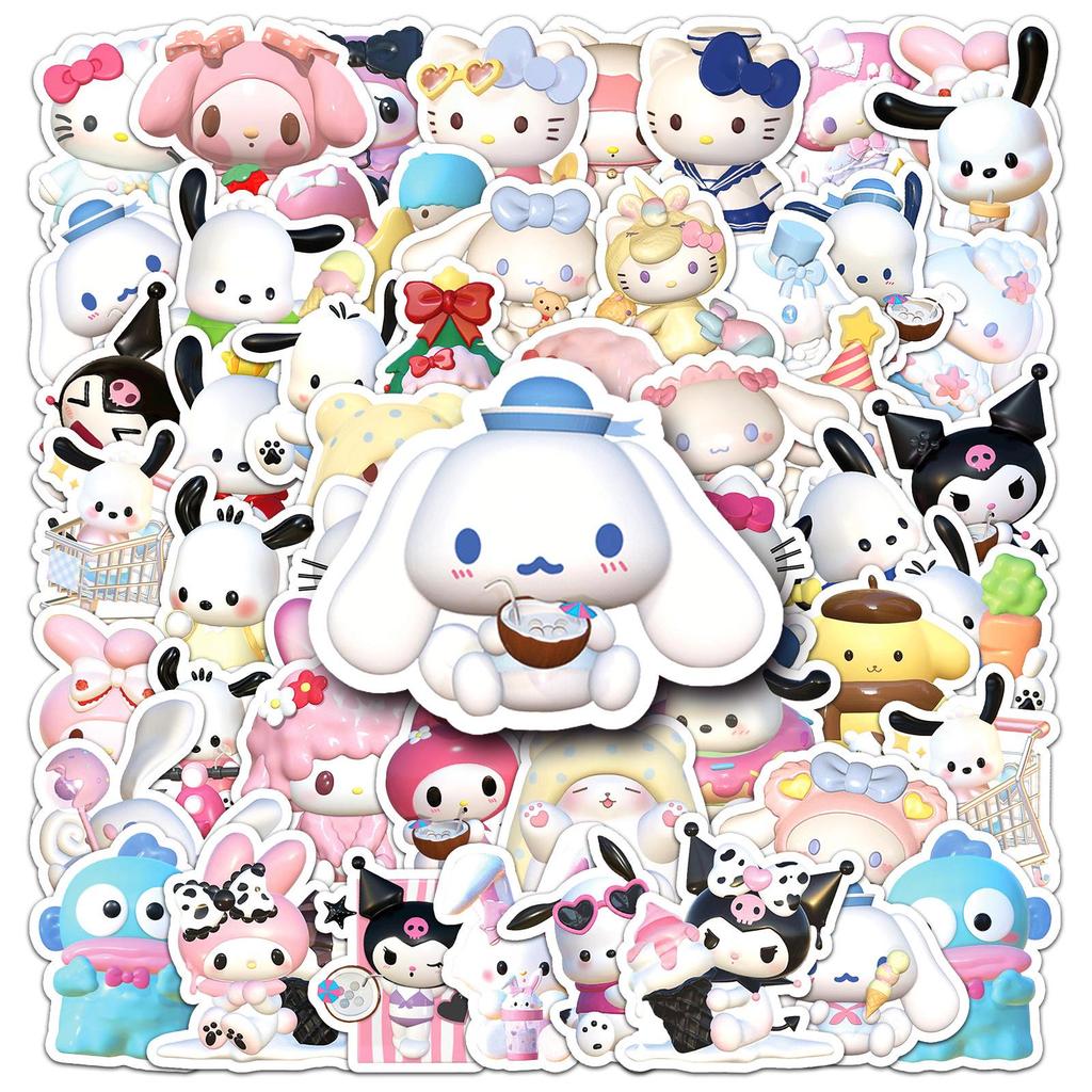 50pcs 3D Sanrio Waterproof Stickers: Cinnamoroll & Pochacco for Journals & Decoration