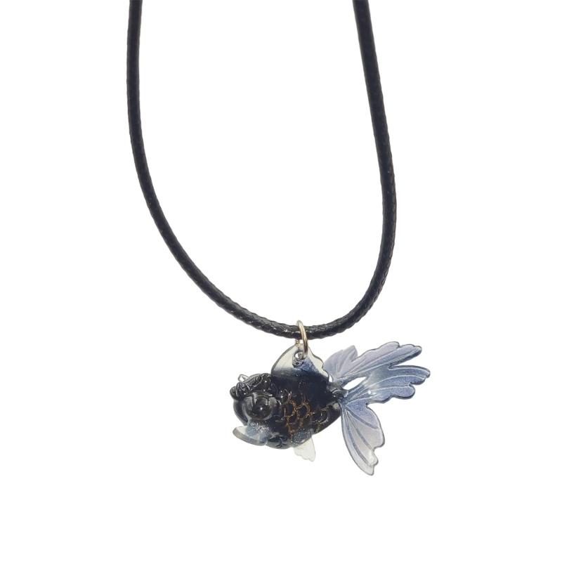 

Y2K Resin Goldfish Pendant Necklace for Women Fashion Egirl Punk Clavicle Chain Fashion Jewelry Valentines Day Gifts чёрный