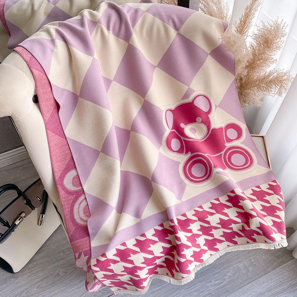 

Двусторонний жаккардовый шарф с медведем, элегантный кашемировый шарф с короткими бородами, мягкий, теплый, декоративный зимний шарф 180*65cm