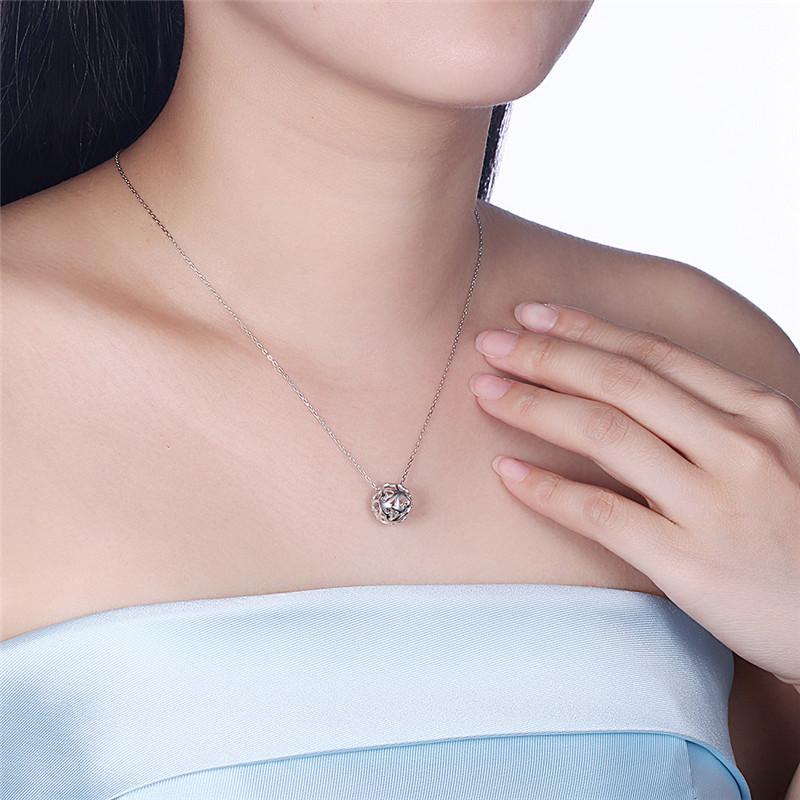925 Sterling Silver 18 Inch Chain Hollow Ball Love Heart Pendant Necklace For Woman Wedding Engagement Charm Jewelry