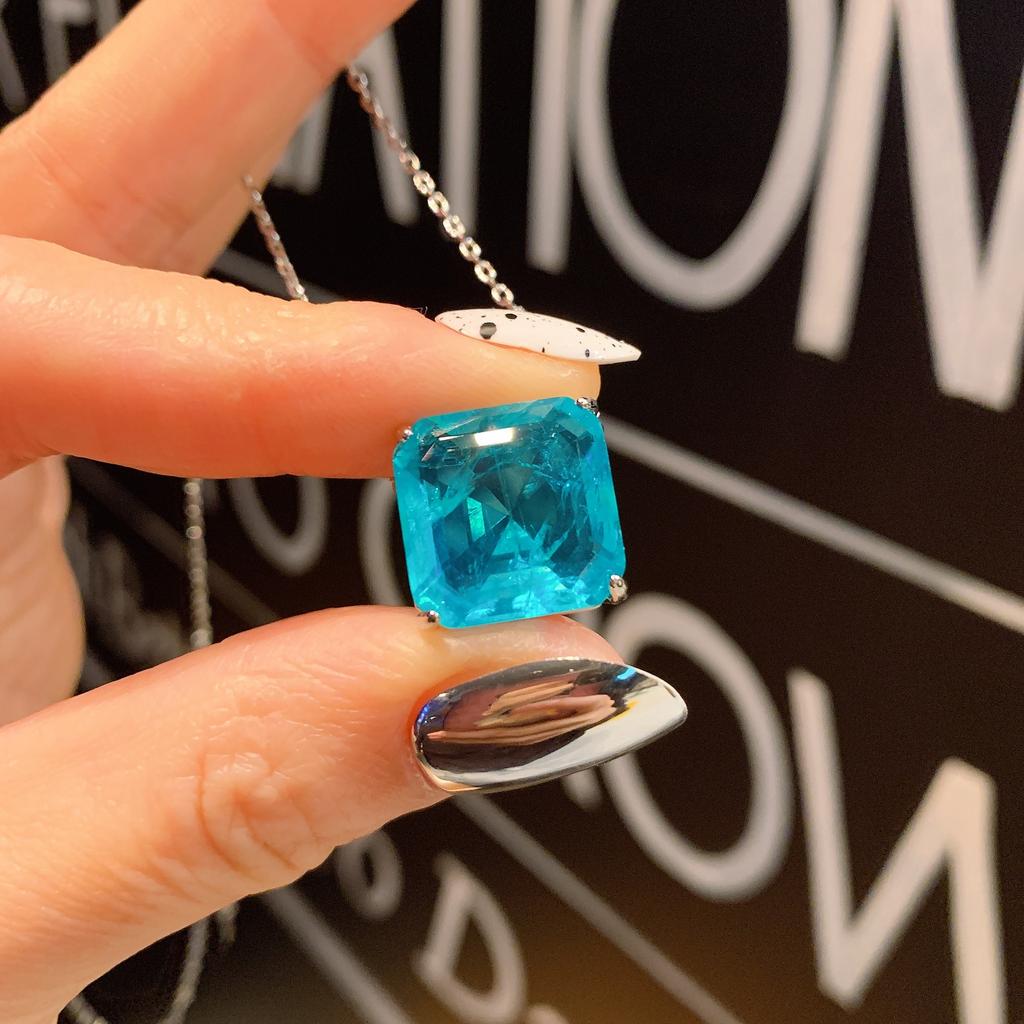 Paraiba Blu-ray, Square Stud Earrings Pendant, Simple Women's Style