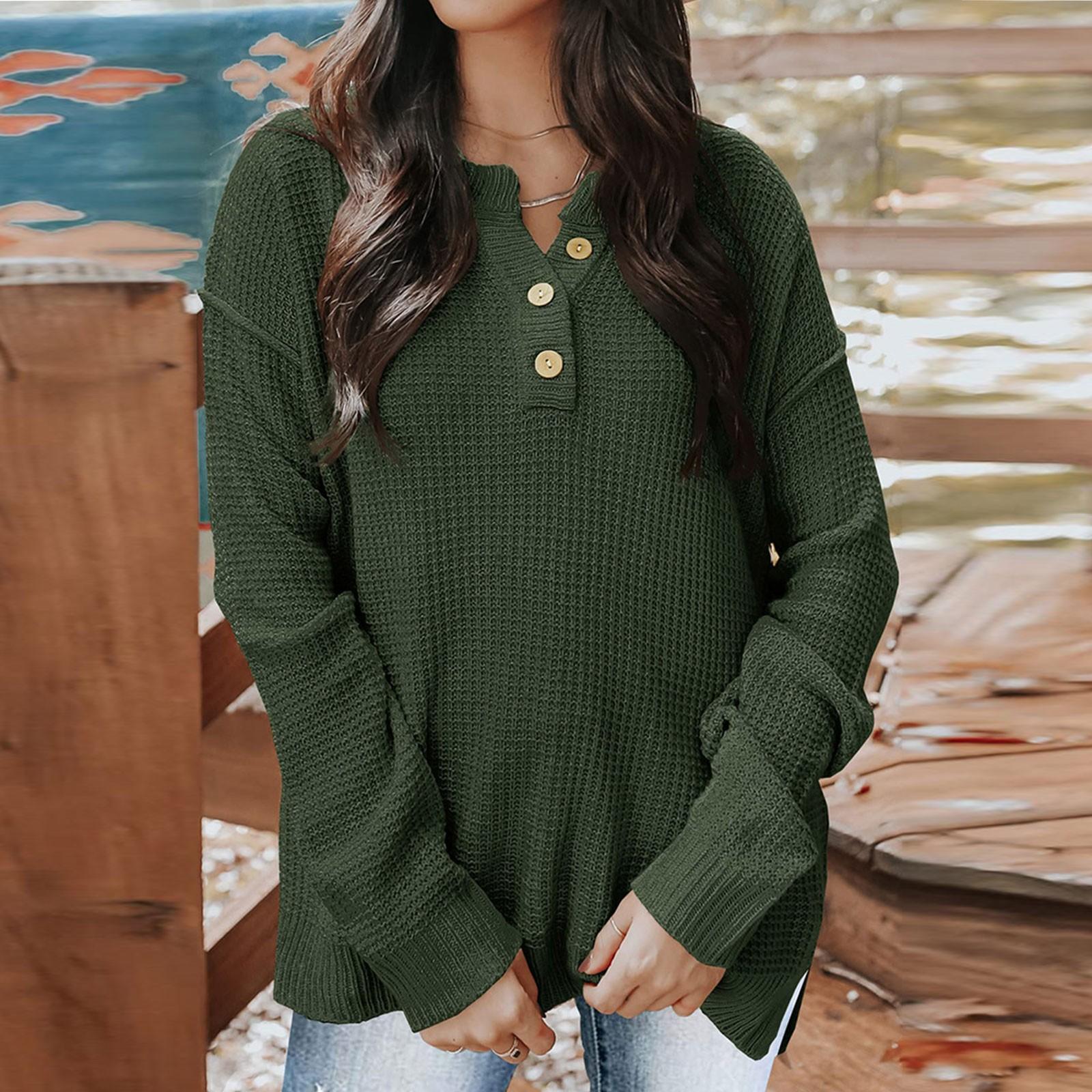 

Женский И Зимний Однотонный Свитер Пуловер Кардиган на Пуговицах XL армия зеленый