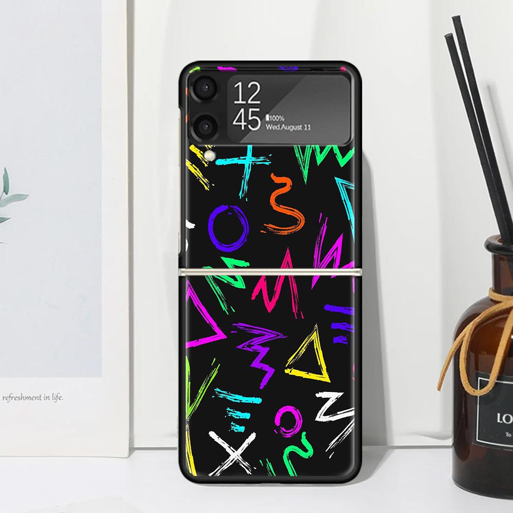 Simple Pattern Graffiti Phone Case Cover for Samsung Galaxy Z Flip 7 6 5 4 3 5G Flip3 Flip4 Flip5 ZFlip6 ZFlip7 Black Fundas Gal