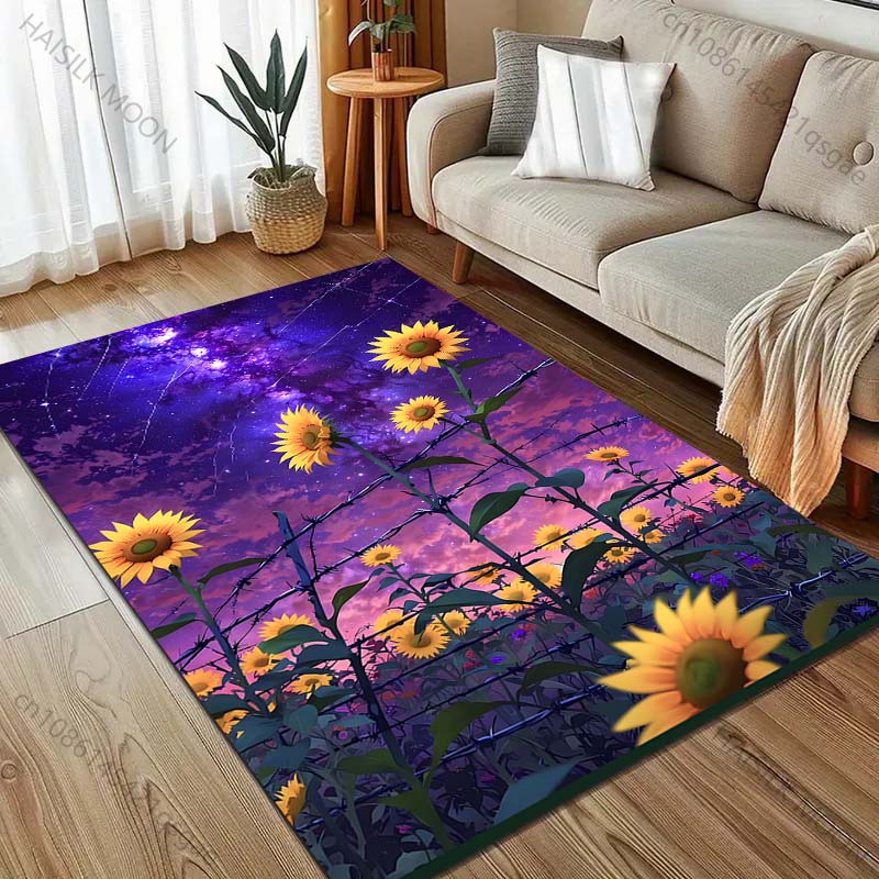 Sunflowers Under The Dreamy Starry Sky Print for Carpet Living Room Bedroom Bedside Floor Mat Home Decor Sofa Room Area Rug