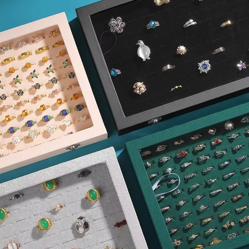 100 Slots Jewelry Rings Display Organizer Case Gift Holder Earrings Storage Box Jewelry Accessories