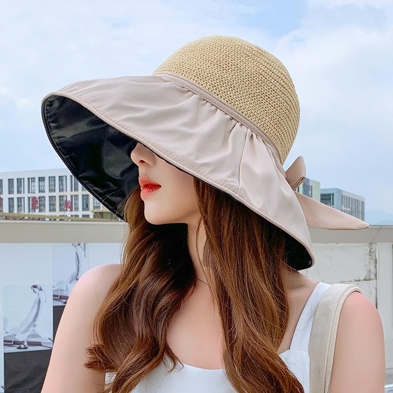 Meier Hat women s summer sun shade sunscreen uv protection fisherman hat face covering black vinyl sun hat