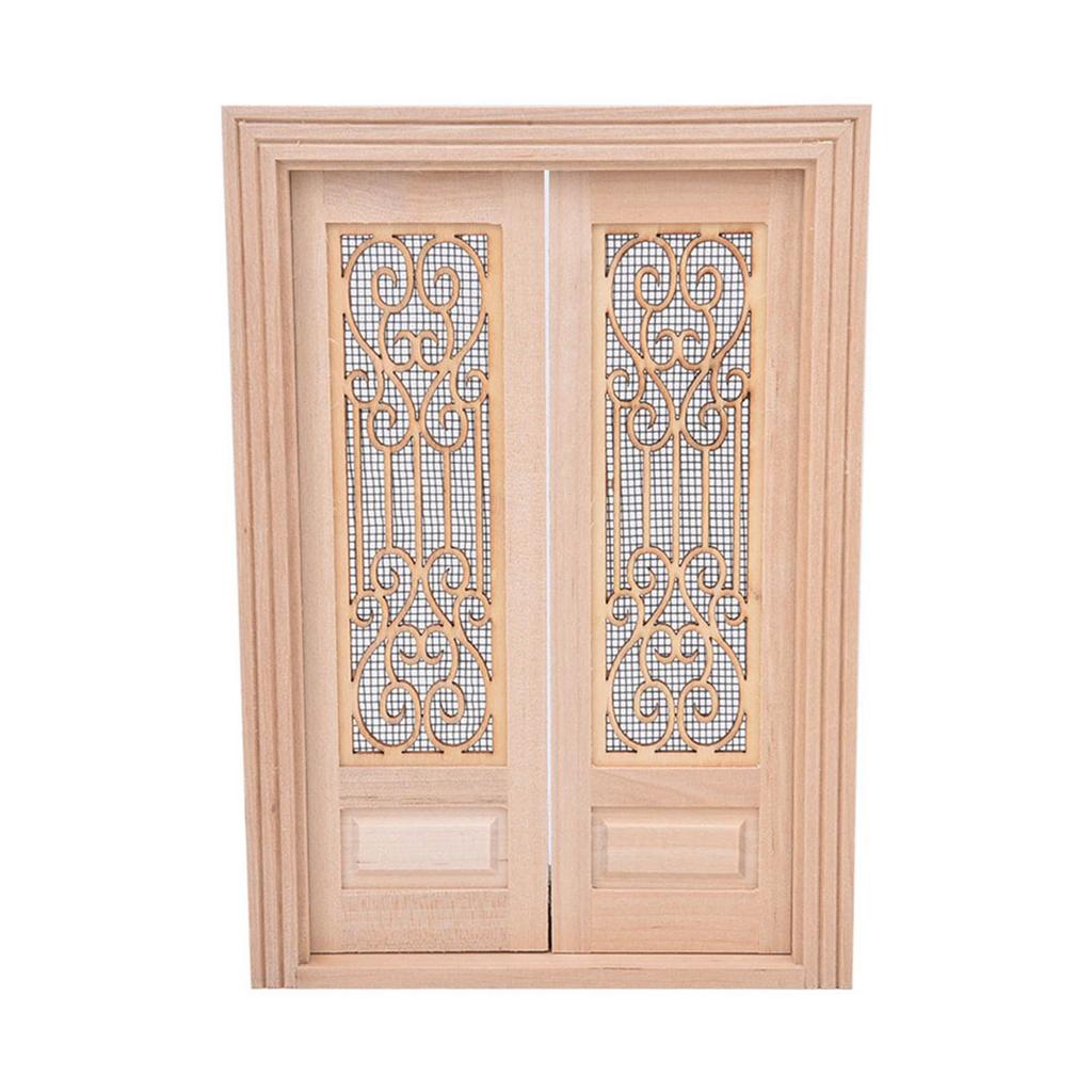 1:12 Scale Dollhouse Furniture DIY Mini Unpainted Wood Double Door Accessory DecorationDouble door