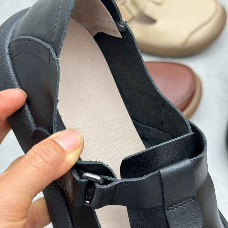 Johnature Retro Handmade Loafers Genuine Leather Women's Shoes Round Toe Casual Cowhide Women's Flat Shoes