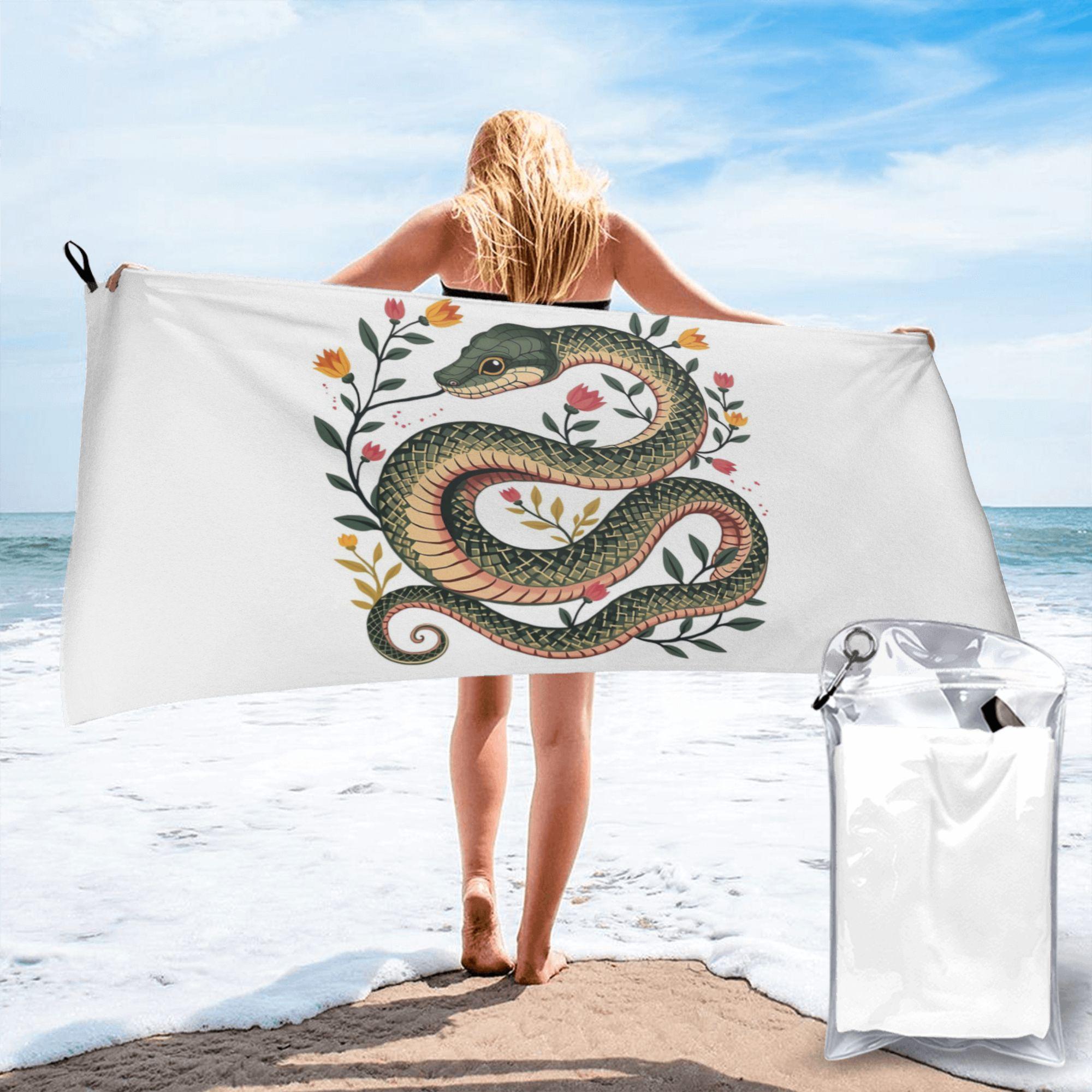 Botanical Serpent Nature Inspired Beach Towel Soft Microfiber Quick Dry Absorbent Quick Towels For Swimming 70x140 cm