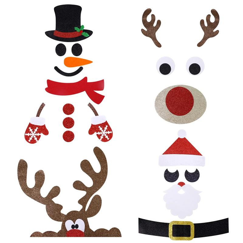 4-1PC Christmas Non-woven Window Stickers Santa Claus Snowman Elk Door Wall Sticker Christmas Decor New Year Home Decorations