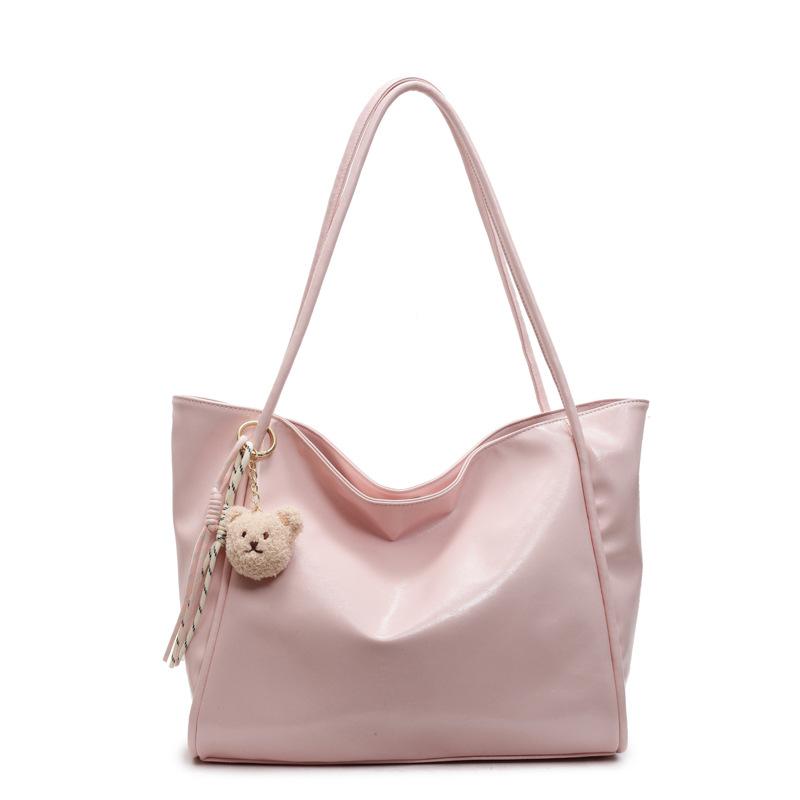 Casual simple style solid color soft leather large capacity tote bag fashionable versatile texture shoulder women's bag