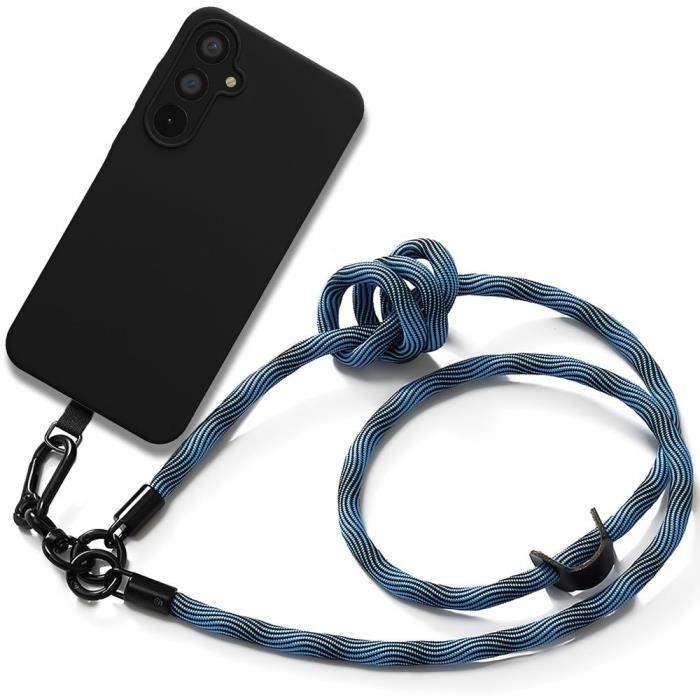 Coque Silicone - BOOLING - pour Samsung Galaxy A55 5G - Protection Antichoc - Cordon Amovible Bleu - Souple