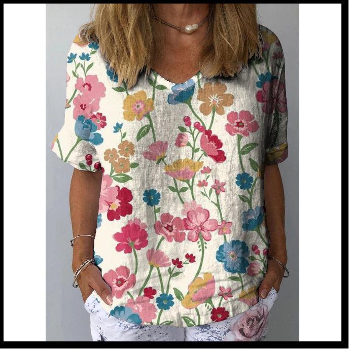 Spring and Summer New 3D Digital Printed Loose Sloping Neck Women's T-shirt