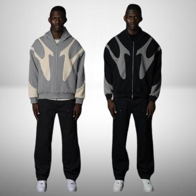 European and American Harajuku Street Hip-hop Cross Splicing Zippered Hoodie for Men and Women