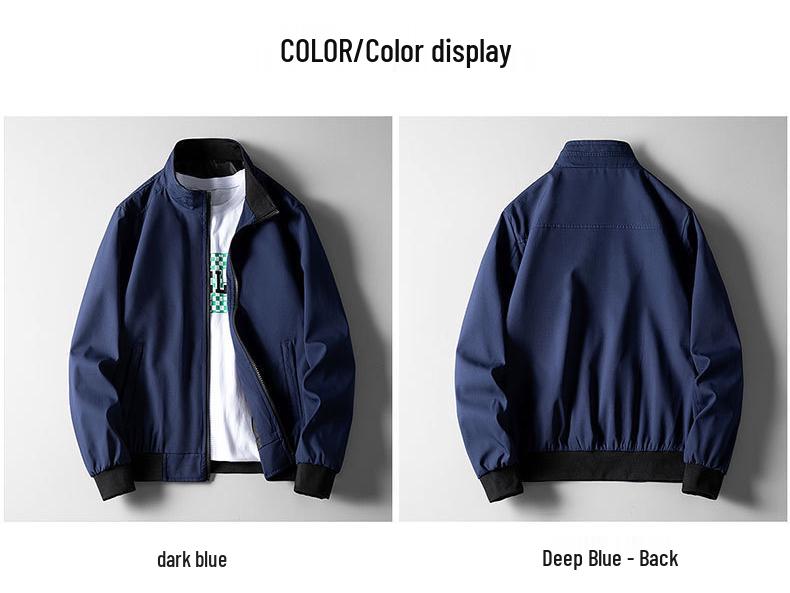 Men's Cross-Season Casual Solid Color Stand Collar Jacket, Thin Business Style for Middle-Aged and Young Men.