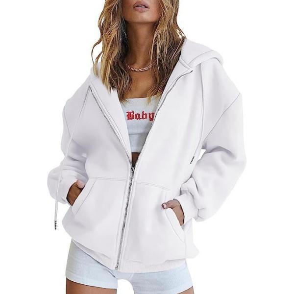 Women's Autumn Fashion Zipper Hoodie Long Sleeve Hooded Pullover Sweatshirt Casual Solid Color Tops with Pockets