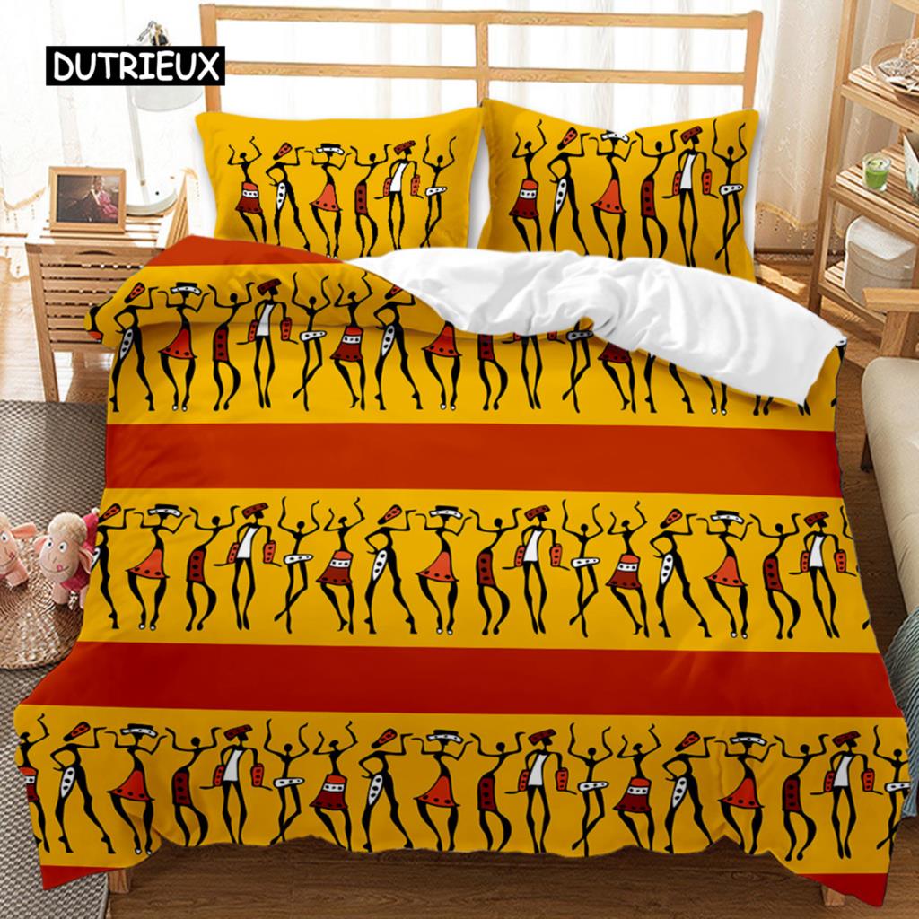 Afrikanischer Bettbezug Mikrofaser Ethnisch Afro Twin Bettwäscheset Afroamerikanische Bettdeckenhülle Orange Antike Wüste Steppdeckenbezug
