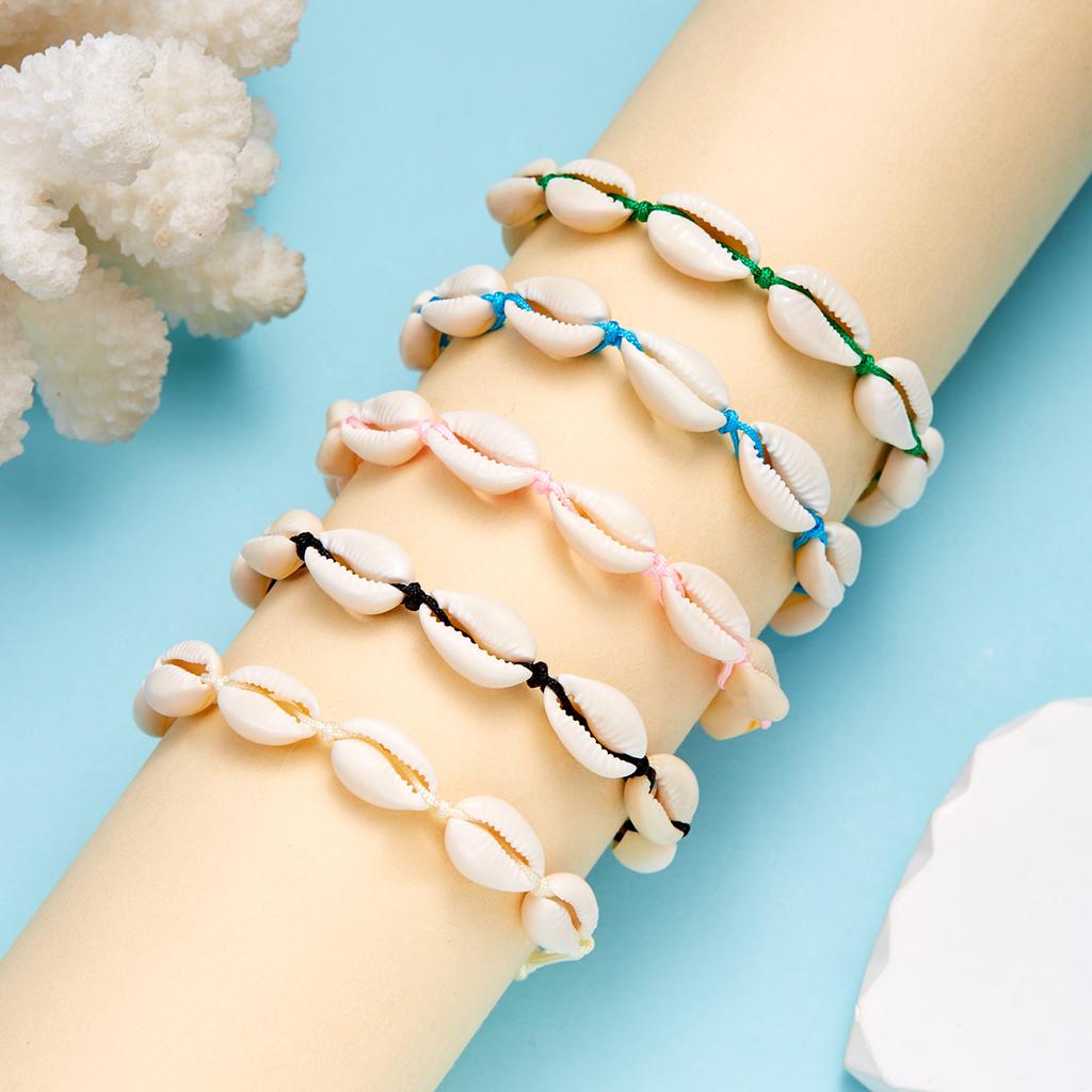Bohemian Cowrie Shell Surfer Bracelet for Women Handmade Woven Rope Adjustable Macrame Hand Chain Summer Beach Jewelry