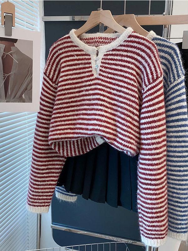 Dámský pruhovaný pletený kardiganový svetr, volný pulovr na jaro, podzim a zimu 2025.