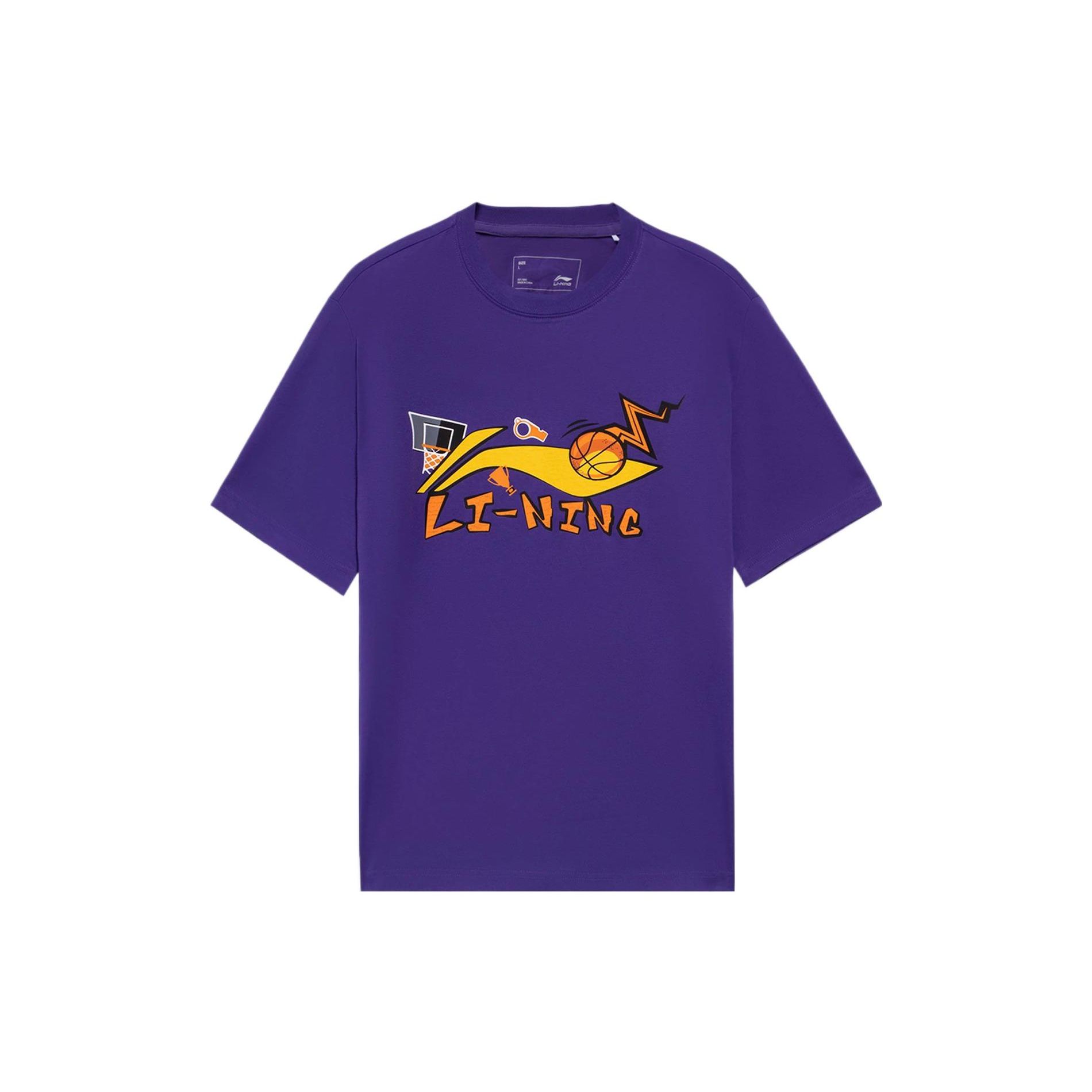 

Li Ning Sports Баскетбольная серия Футболка с логотипом спортивная с круглым вырезом пуловер с коротким рукавом мужская фиолетовая AHSS591-4 M