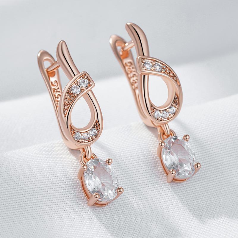 Shiny Natural Zircon Flower Long Drop Earrings For Women Fashion  Rose Gold Color Ethnic Bridal Wedding Jewelry