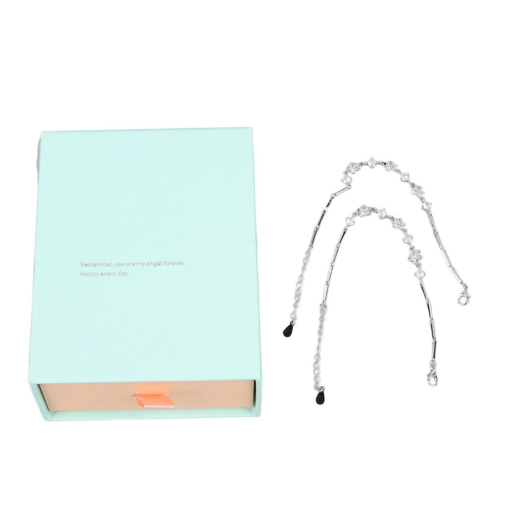 2PCS Pink Flower Bracelet Rhinestone Minimalist Sweet Versatile Flower Bracelet for Women