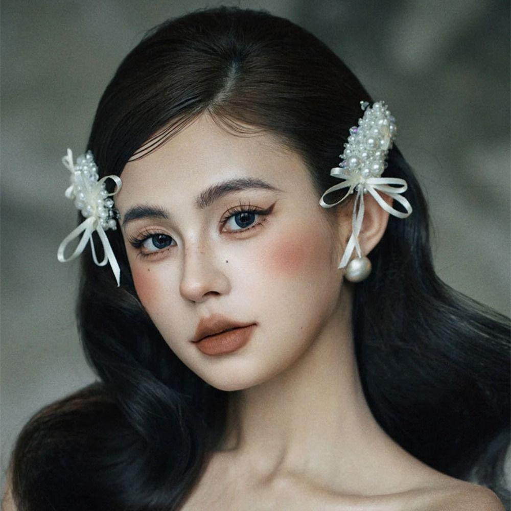 1 Pair Stylish Bridal Hair Clip Pearl Beads Wedding Headdress Fairy Bride Hairpin Bride Accessories