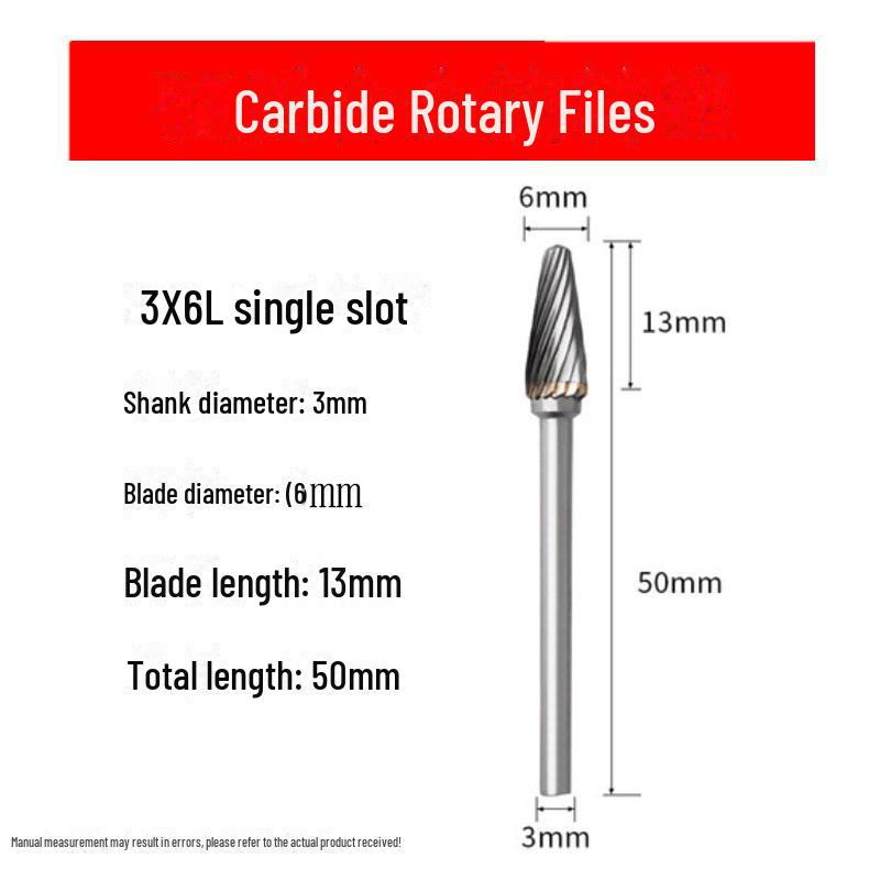 3mmX6 Tungsten Steel Carbide Rotary File for Electric Grinding - Small Metal Grinding Head