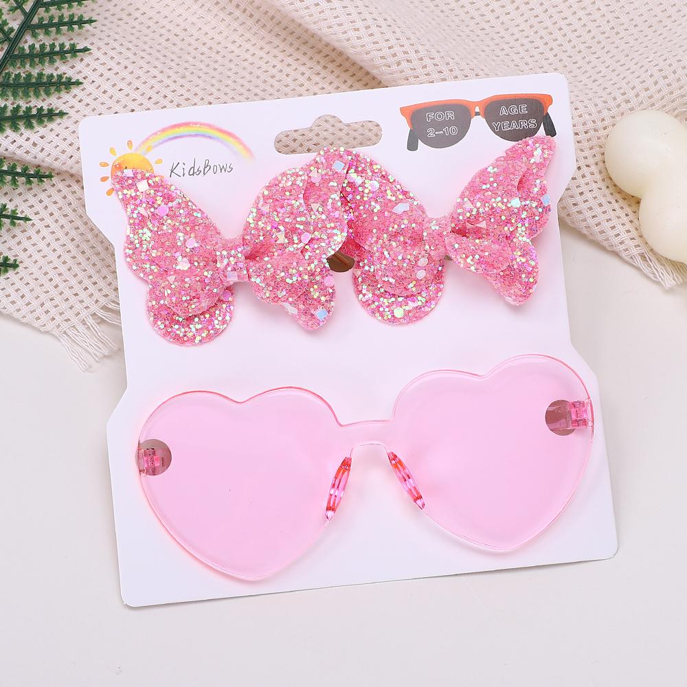 3Pcs/Card Glitter Butterfly Hair Clips Sunglasses for Girls Sparkling Kids Bows Hairpins Sun Glasses Cute Hair Accessories Set