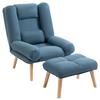 Recliner Chair with Footstool, Recliner Armchair with Adjustable Backrest, Thick Cushion and Wooden Legs, Blue