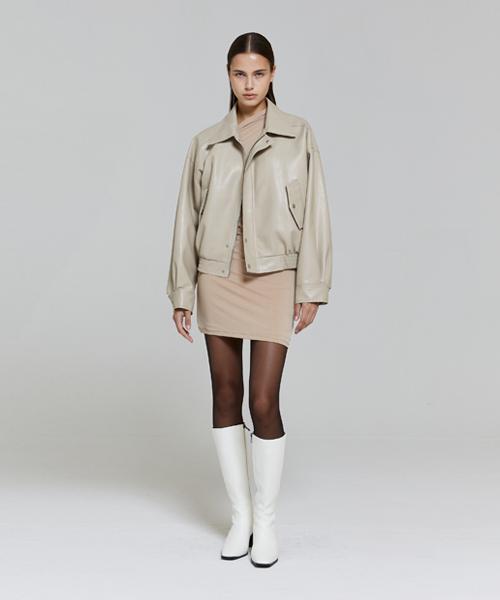 Lady Volume Unbalanced Shirring Mini Dress_Beige