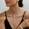 Geometric Wedding Bride Jewelry Sets Neckchain Rhinestone Tassel Earring  Gift