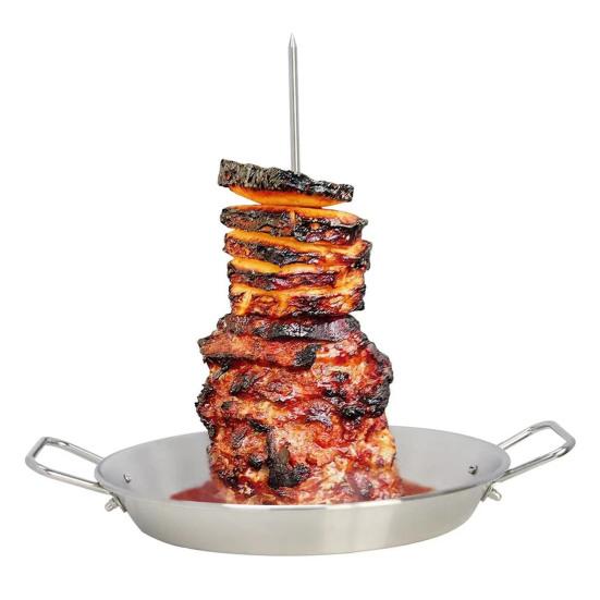 Spiedino Al Pastor Spiedo Verticale per Griglia Spiedo da 9 Pollici in Acciaio Inossidabile Supporto con 3 Spiedini Rimovibili Supporto Verticale per Spiedo Brasiliano Shawarma
