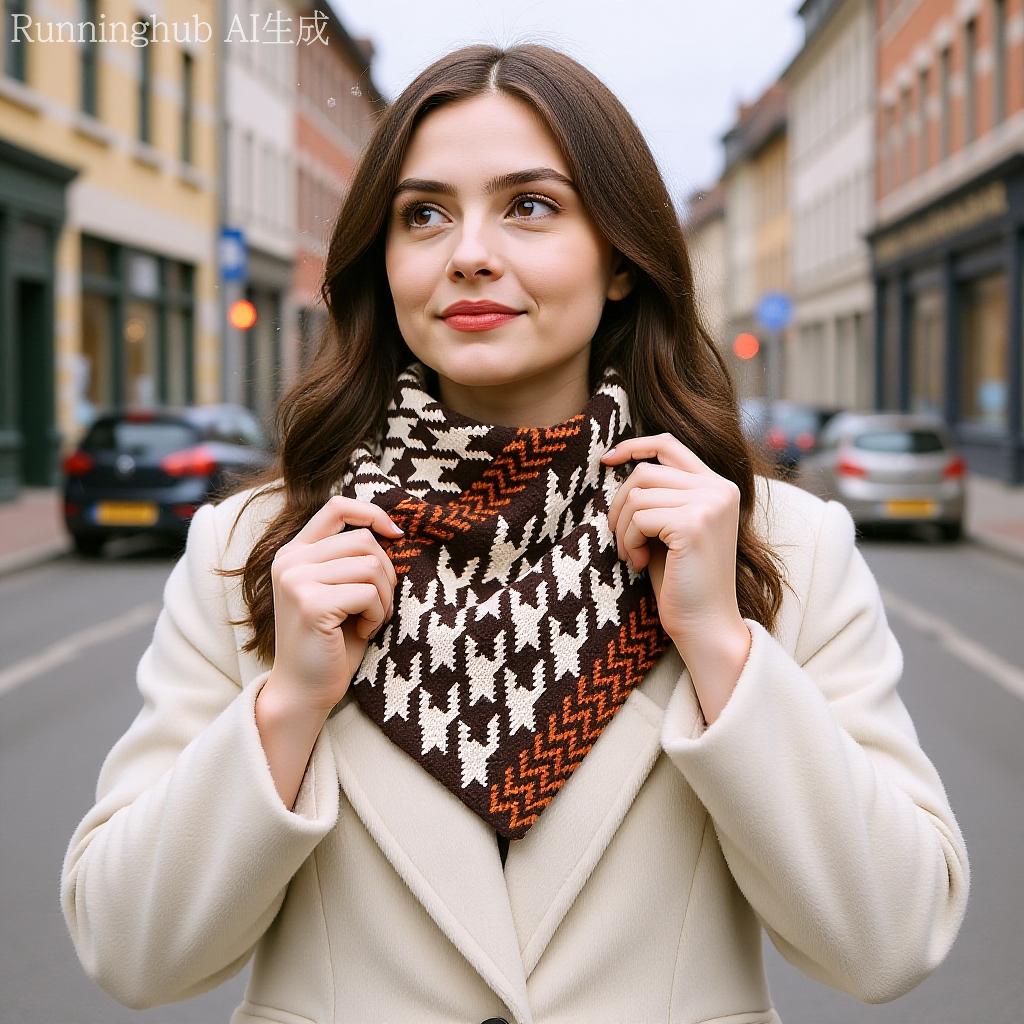 Korean Fashion Knitted Cotton Plaid Ring Scarf For Women Winter Warm Windproof Neck Protection Neck Cover Triangle Scarf