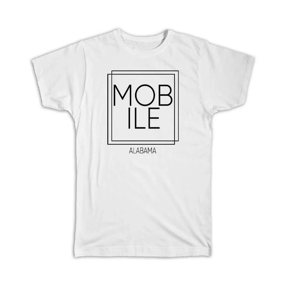 Gift T-Shirt : MOBILE Alabama Square Modern Minimalist Font S