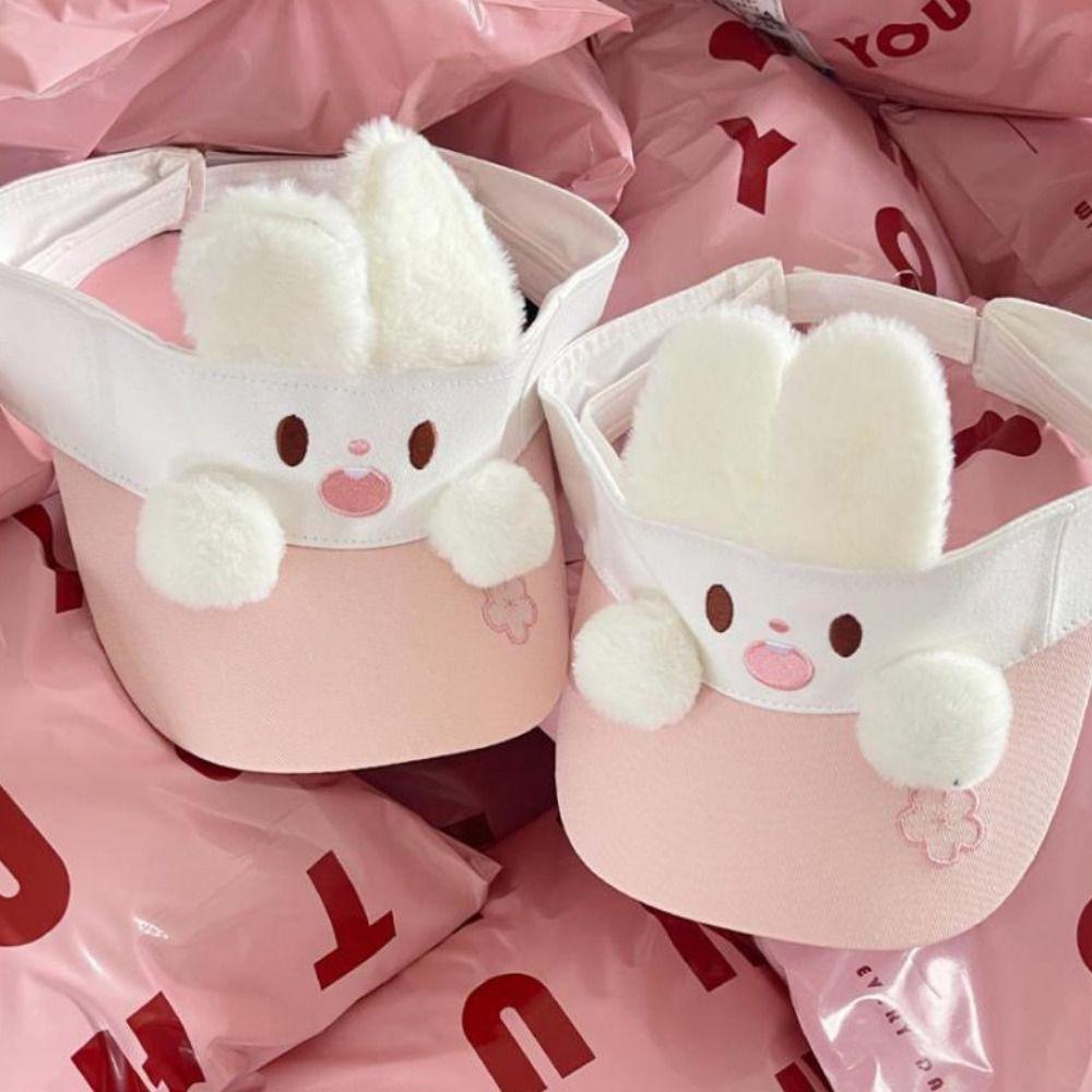 Sunscreen Bunny Ear Hollow Hat Sun Protection Pink Rabbit Sun Hat Rabbit Hiking Visor Cap Fishing