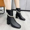 Short Boots Women Spring And Autumn Single Boots New Pointed Thick Heel Stretch Boots Fashion Pearl Riding Boots