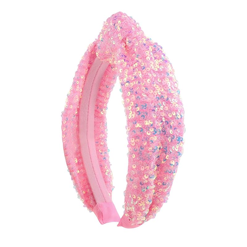 Yellow Glitter Knotted Headband Summer Knot Hair Bands Fashion Sequin Hair Hoop Women Girls Hair Accessories for Summer Theme Birthday Wedding Party