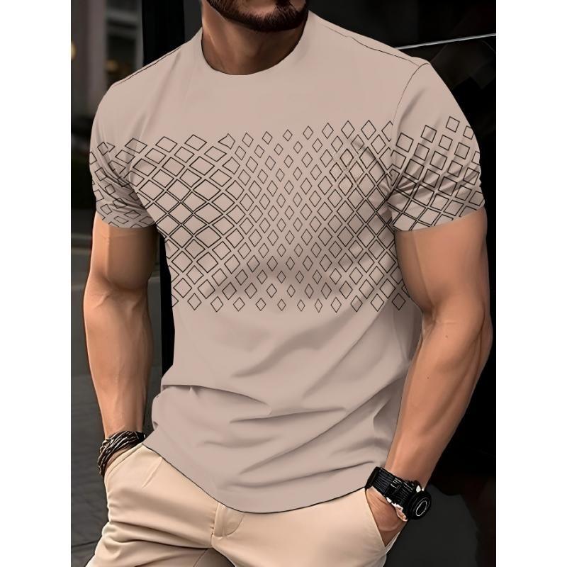 Fashion Men s Crew Neck Short Sleeve 3D Color Printing Striped Short Sleeve Crew Neck T-Shirt XS