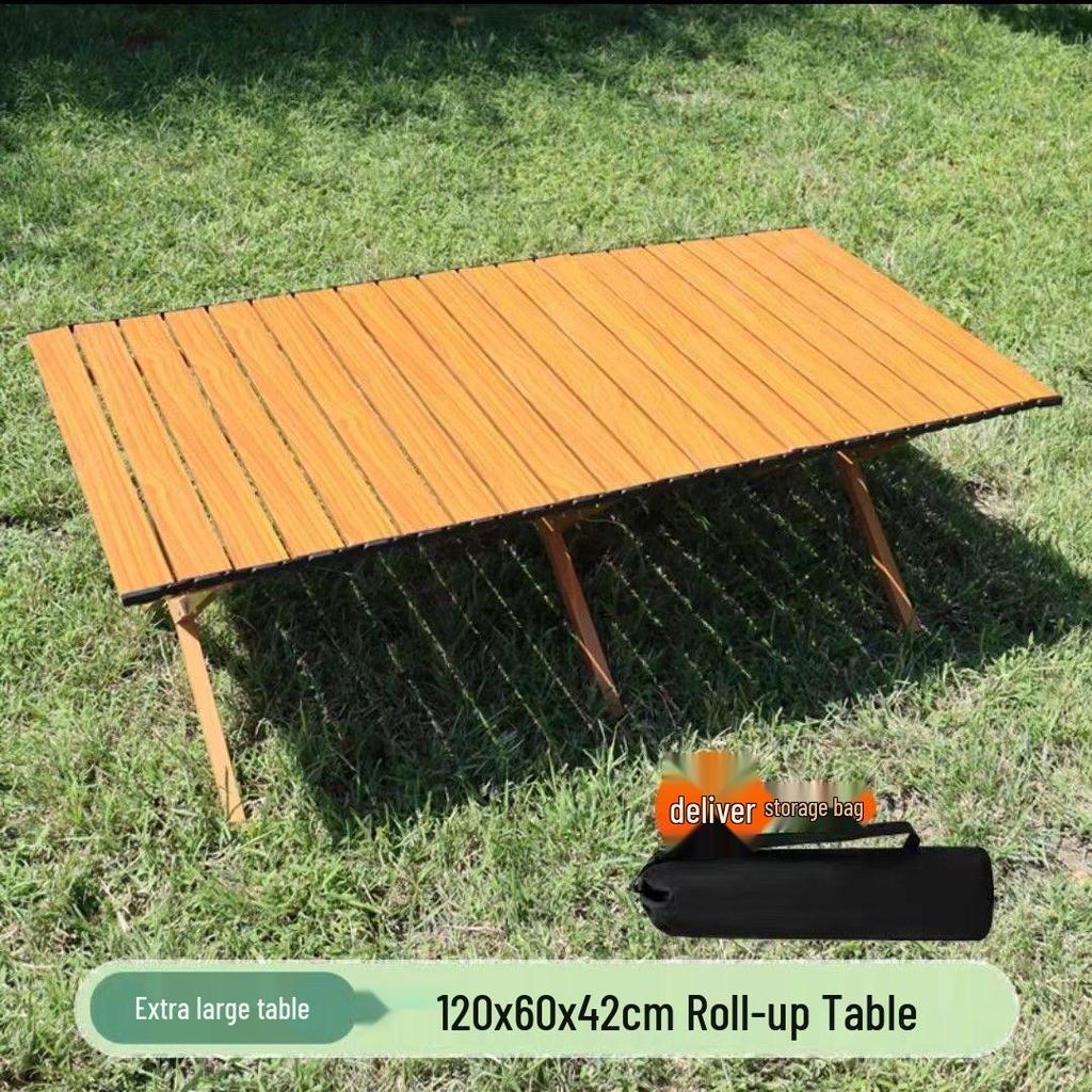 Ultra-Light Portable Folding Camping Table & Chair Set with Wood Grain Finish