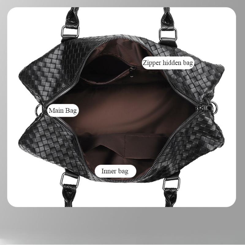 Vintage Woven Handheld Travel Bags High Quality PU Leather Large Capacity Sports Yoga Fitness Bag for Men Short Distance Trip Oblique Span Touring Bag
