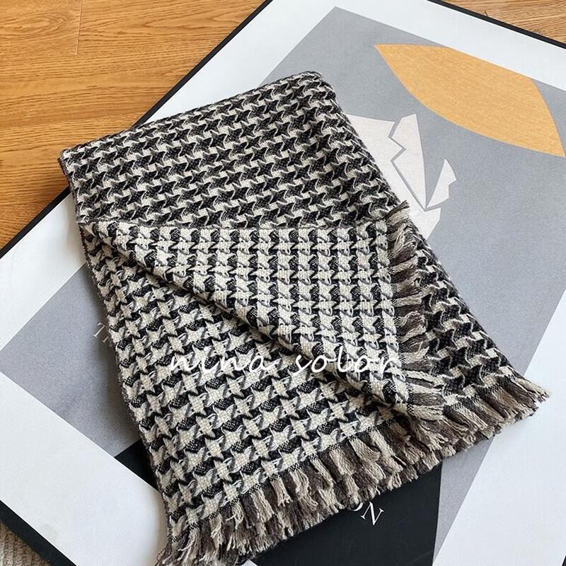 NINA SOLOR 100% Cashmere Houndstooth Scarf Shawl