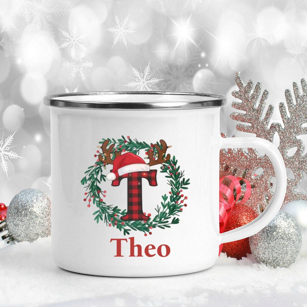 Personalized Christmas 26 Letter Pattern Mugs Custom Name Large Capacity Handle Cup Hot Chocolate Coffee Mug Christmas Gifts