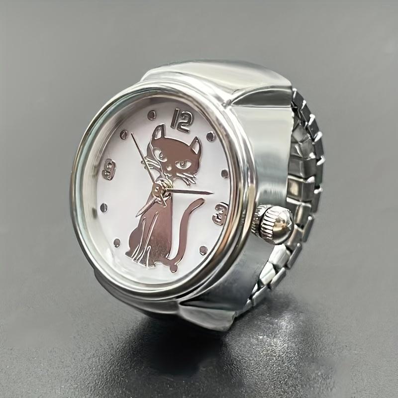 

1PC niche handsome kitten circular pointer quartz ring watch selling high-end gold and silver finger watch срібний