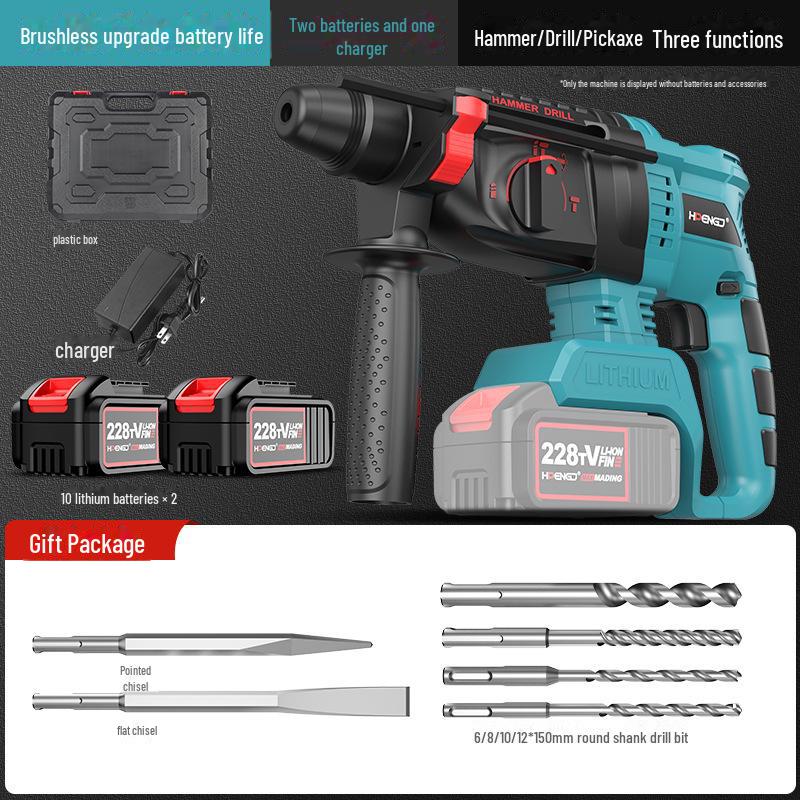 Ciocan rotopercutor electric reîncărcabil fără perii 21V, Impact wireless pentru beton de mare capacitate, Ciocan electric cu litiu cu dublă utilizare